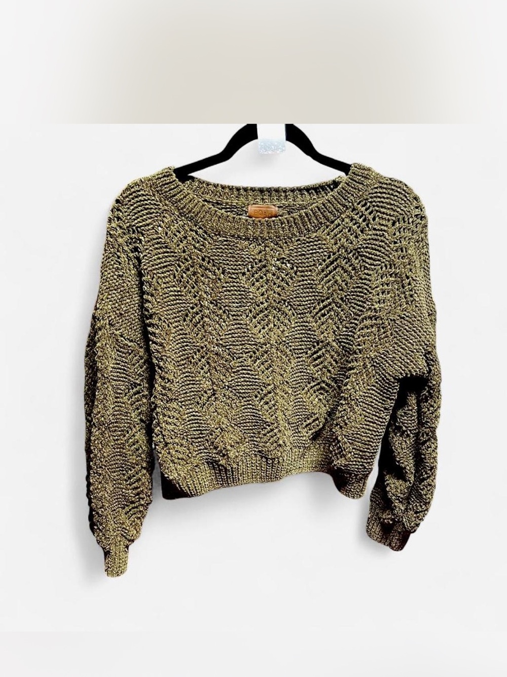 POL Olive Green Textured Crewneck Sweater